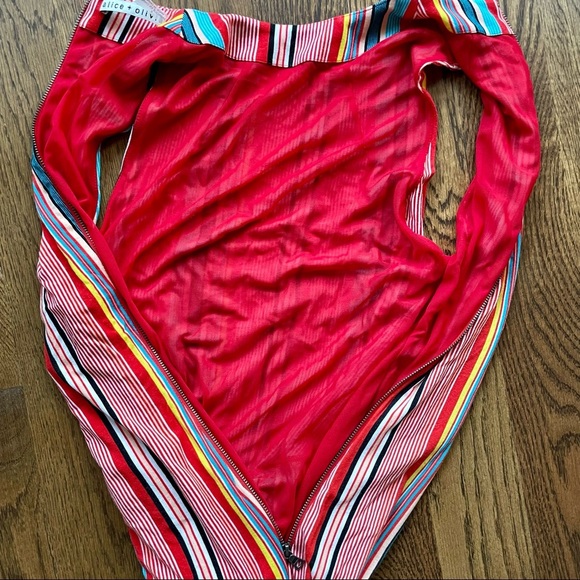 Alice and Olivia Sports Muiltistripes Delora Tie Waist Mock Neck Jersey Midi - Picture 6 of 15